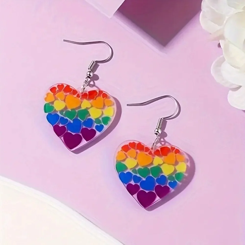 NWT! Colorful Rainbow Mini Hearts Within A Heart Earrings!
